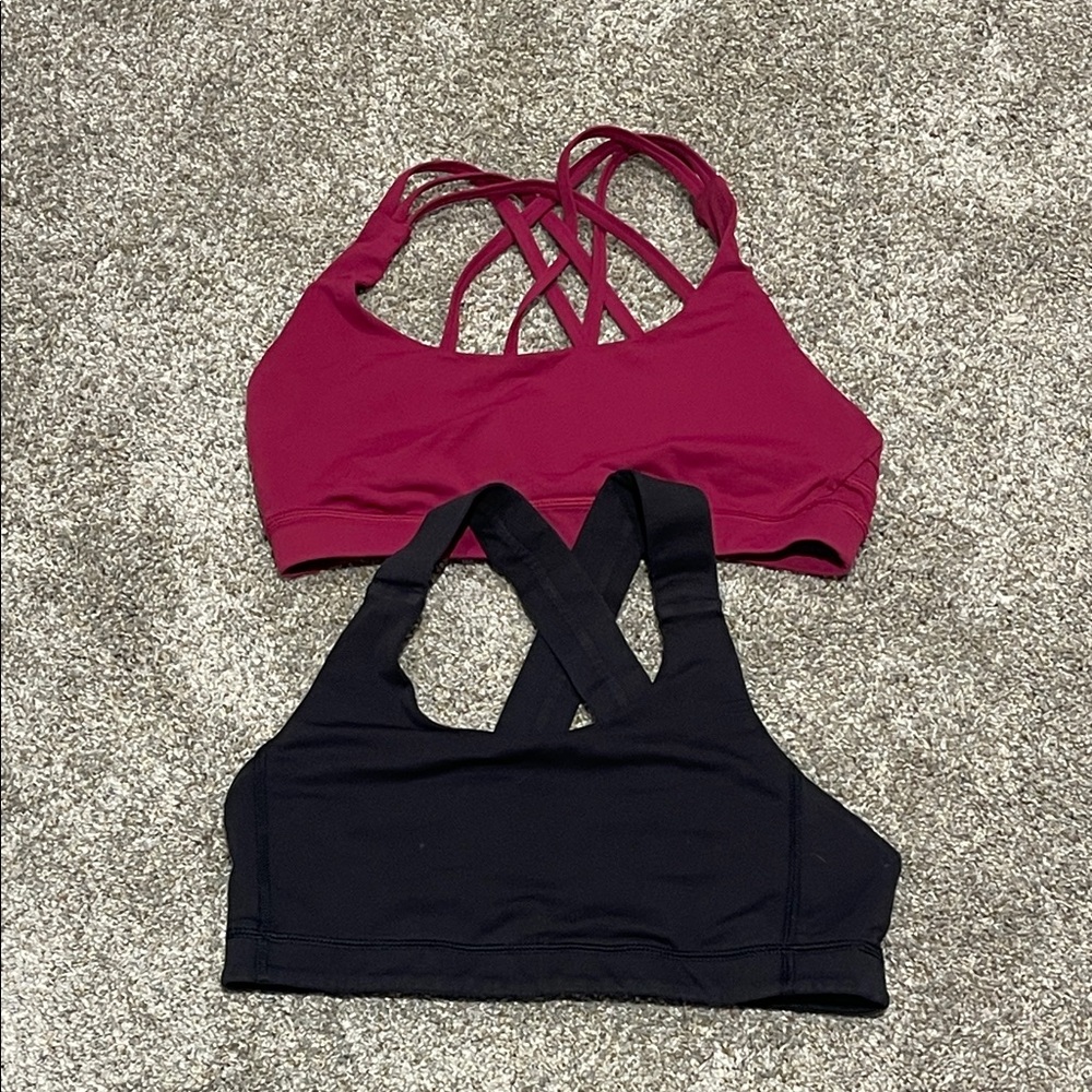 Lululemon Athletica Maroon Energy *Peek Bra & Black All Sport Bra